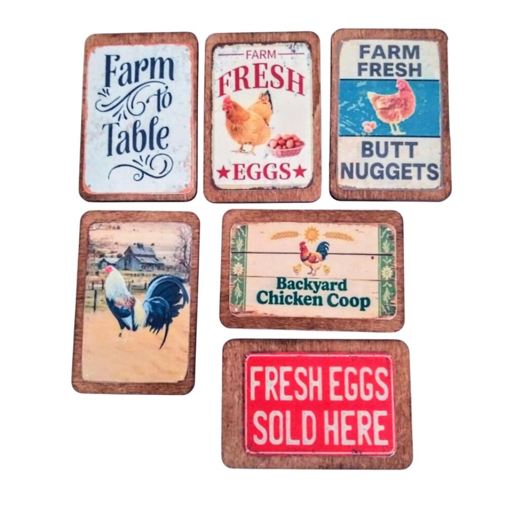 Set Of 6! Farmhouse 1:12 Scale Miniature Vintage Look Wood Signs